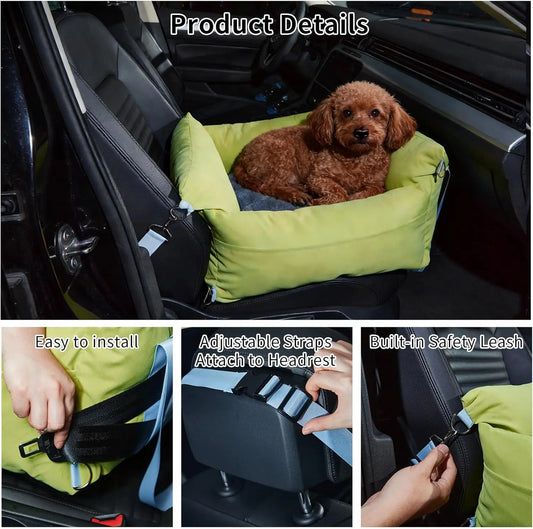 Comfort Bed Travel Carrier Car Seat for Small Dogs,Cats,Waterproof Pet Booster Seat with Safety Leash & Storage Pockets