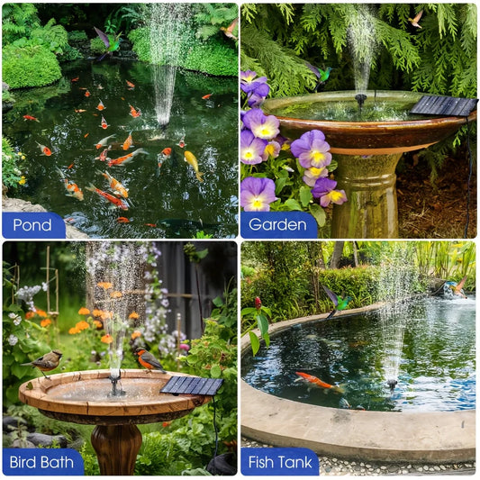 Solar Fountain with 6 Nozzles - 1.4W Solar Panel Floating Water Pump for Bird Baths, Pools, Garden DIY Waterfall