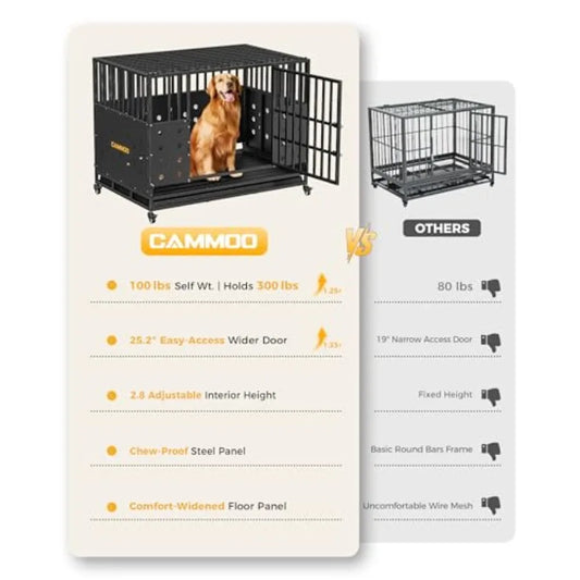 48'' Heavy Duty Dog Crate for Large Dogs, Upgraded Chew-Proof Panels, Comfort-Widened Floor Panel, Dog Kennel Indoor, Adjustabl