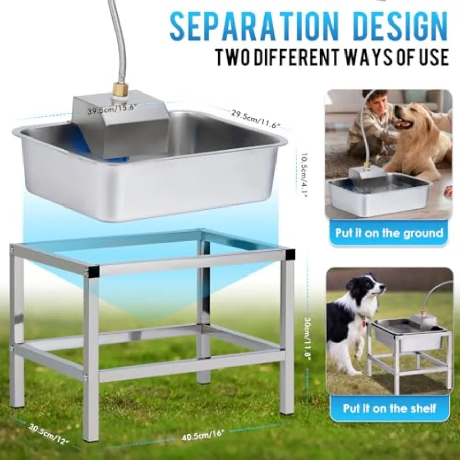 3Gal Automatic Dog Water Bowl Dispenser for Large Dogs Outdoor Elevated Dog Water Bowl with Stand Stainless Steel Pet Waterer w