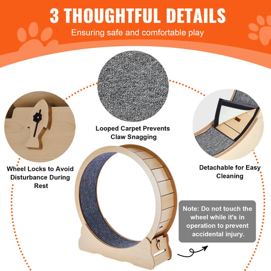SucceBuy Wooden Cat Exercise Wheel with Detachable Carpet& Cat Teaser