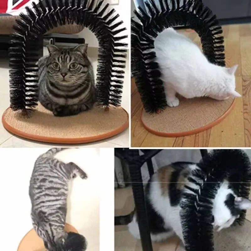Cat Toy Arch Self Groome Pamper Feline with A Massage Grooming Rubbing Brush with Scratching Pad