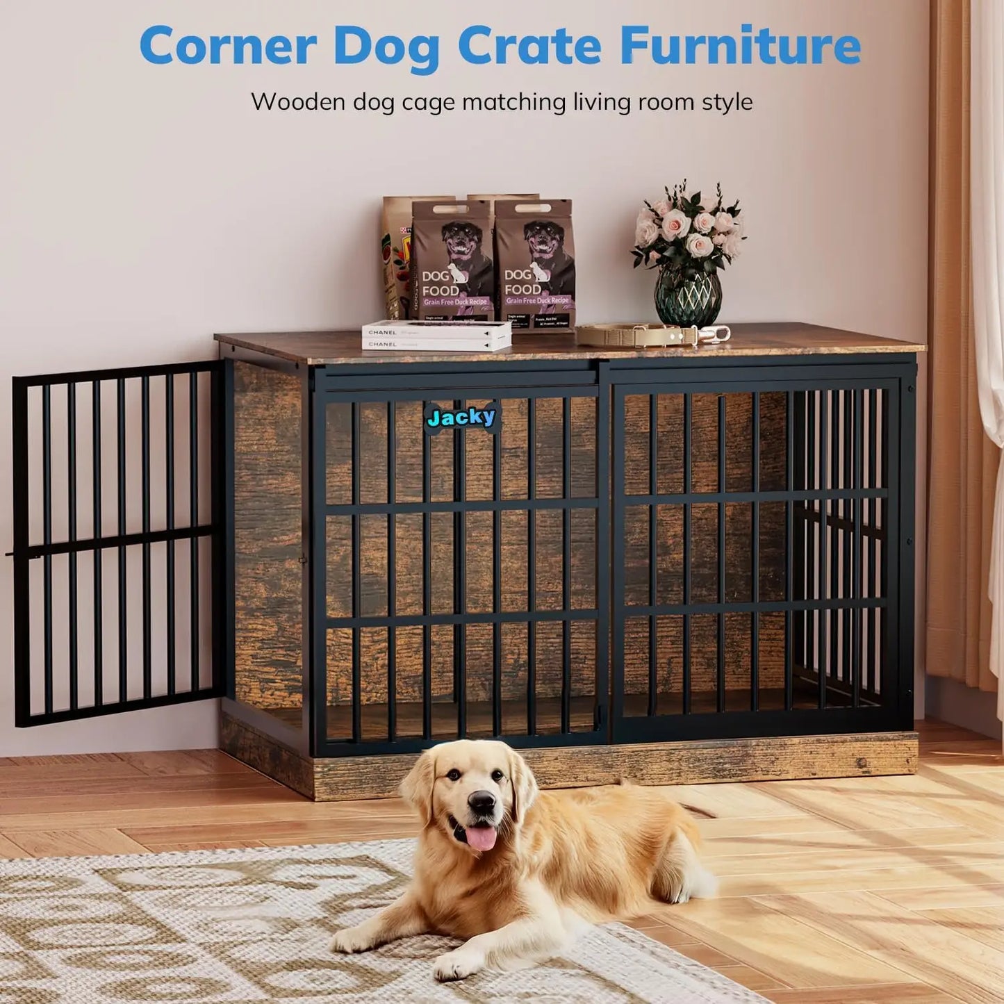 47' Dog Crate Furniture for 1 Dogs, Heavy Duty Indoor Dog Kennel for Medium/Large Dogs