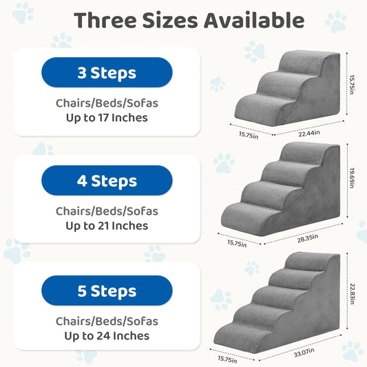 JHK 3-5 Step High-Density Foam Dog Stairs Ramp for Small Dogs Curved Pet Dog Steps Indoor Non-Slip Pet Ramp Stairs