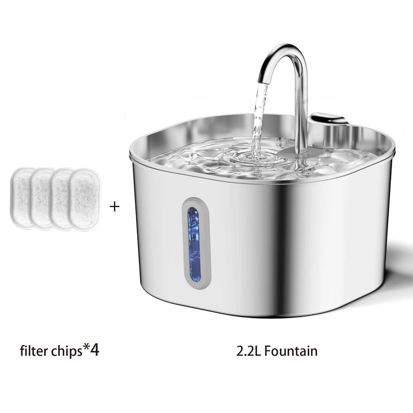 ZYFeeder 2.2L Automatic Cat Water Fountain Square Stainless Steel Dog Water Fountain with window(No 5V 1A Plug)