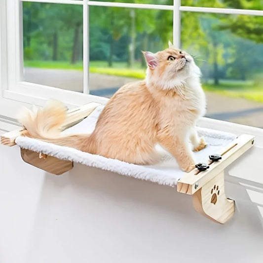Cat window sill, cat window hammock, suitable for indoor cats, wooden and metal frame, easy to adjust