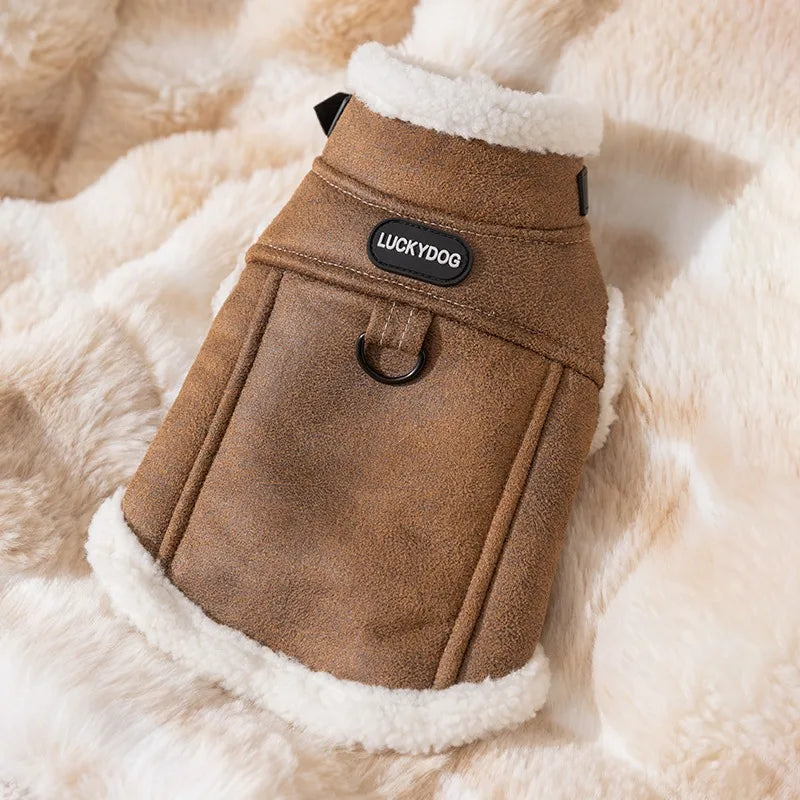 Pet Padded Vest Solid-Colour Dog Clothes Teddy Winter Warmth Cotton Coat Small Dog Sleeveless Jacket with Traction Buckle