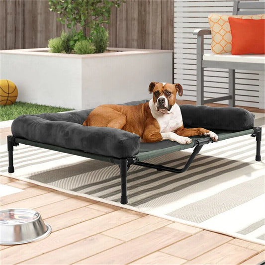 XXL XL Large Cooling Elevated Dog Bed Indoor Outdoor Raised Sofa Bed with Plush Mat Winter Summer