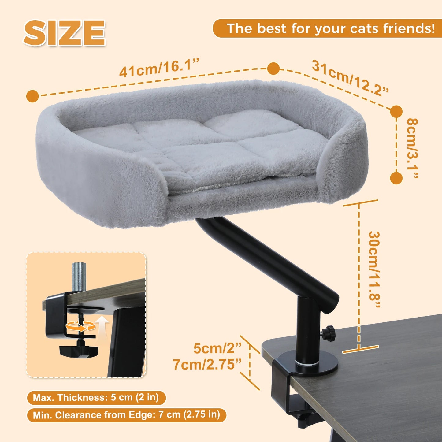 Cat Desk Bed, 360° Rotatable Cat Bed Stand for Indoor Cats, Adjustable Cat Basket, Cats Hammock for Table,