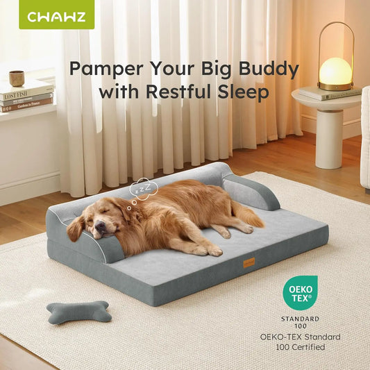 Extra Large Orthopedic Dog Bed with Cooling Memory Foam, Washable Waterproof Cover and Nonslip Bottom for Comfort
