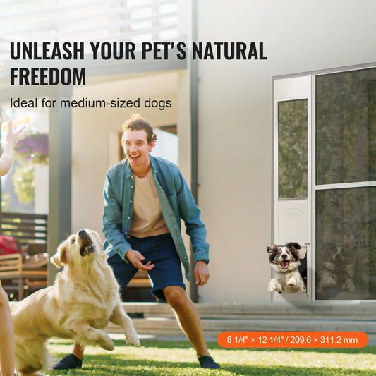 SucceBuy Dog Door Sliding Glass Adjustable Height Aluminum Frame Tempered Glass Door