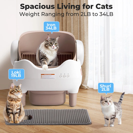 Self Cleaning Litter Box, Automatic with APP Control, Odor-Free Large Waste Bin, Open-Top for Multi Cats