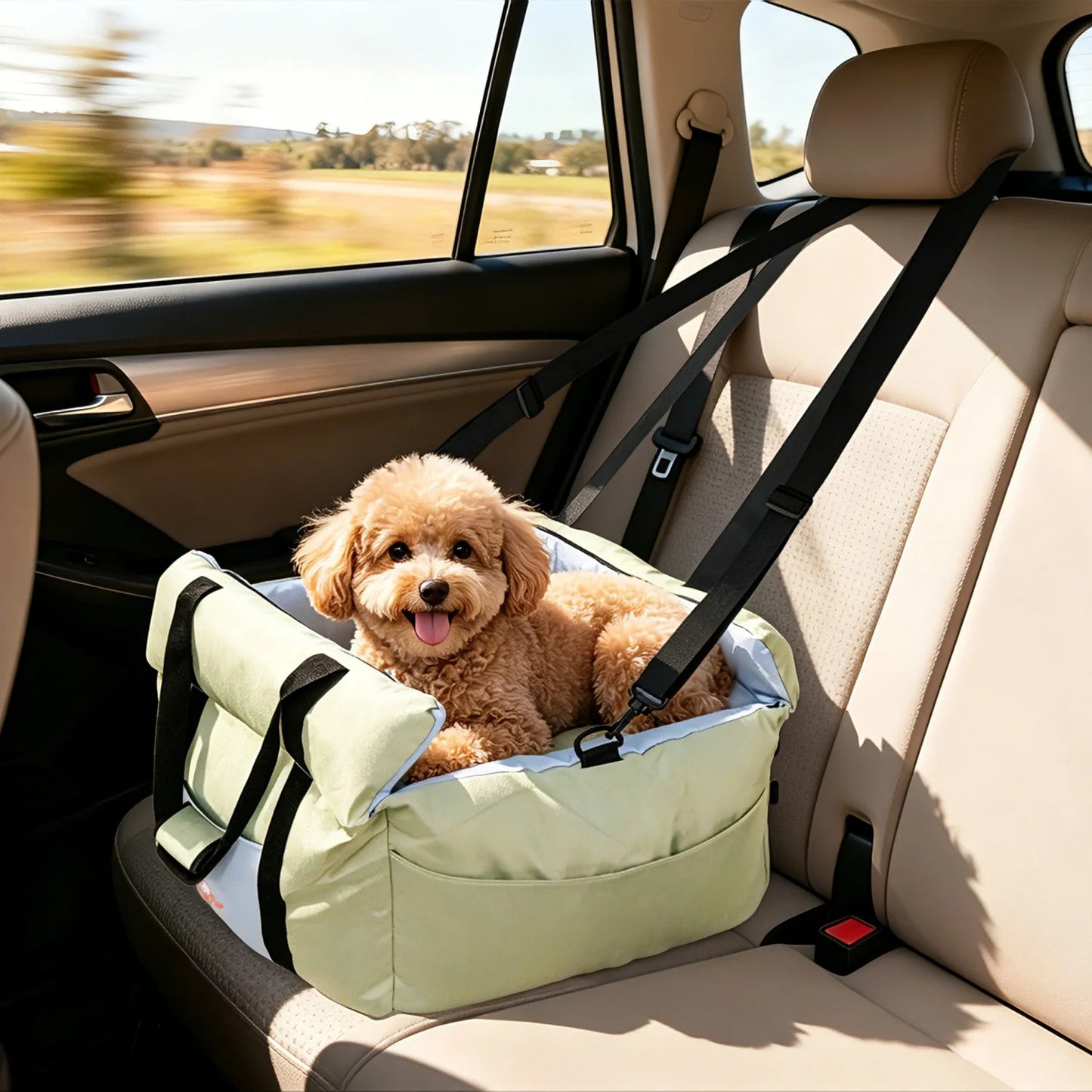Dog Car Seat for Small Dogs Washable Pet Booster with Safety Belt Puppy Travel Carrier Bed Black/Green up to 22 lbs