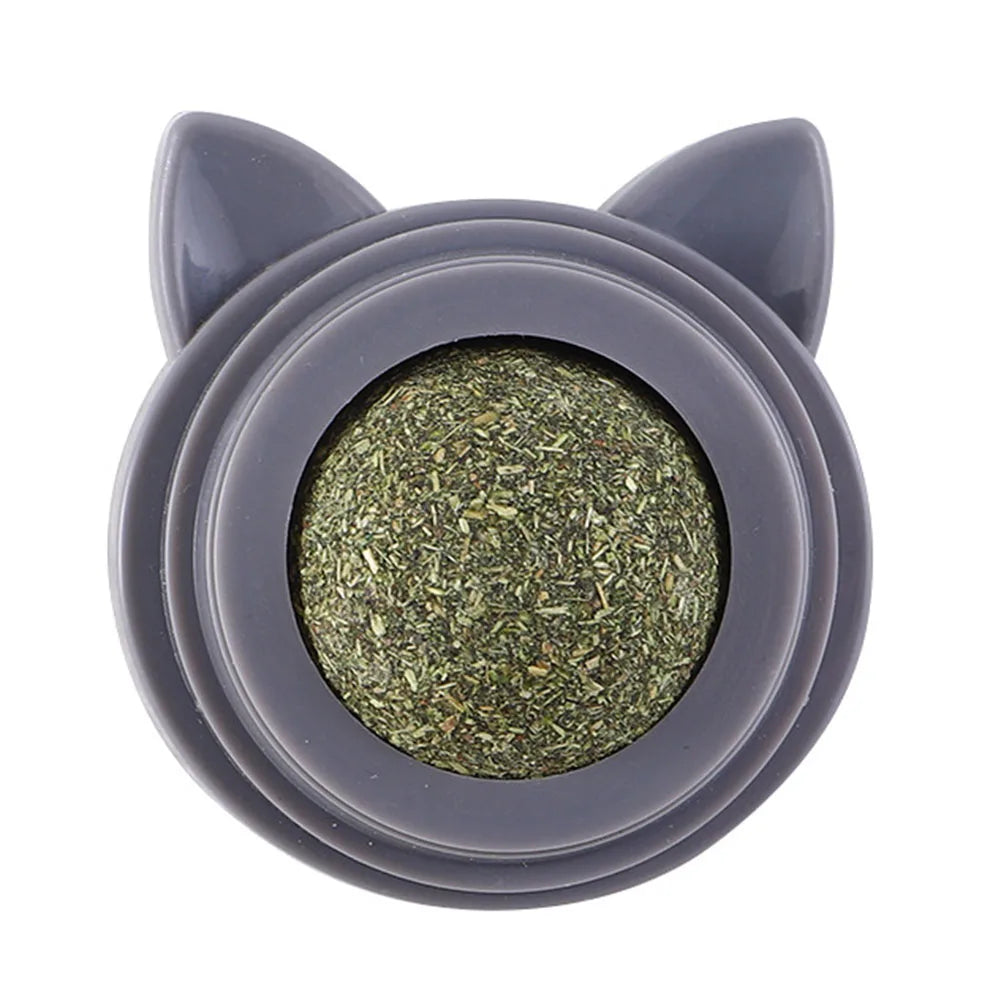 Rotatable Cat Cleaning Toy Self-Adhesive Catnip Energy Ball with Transparent Cover