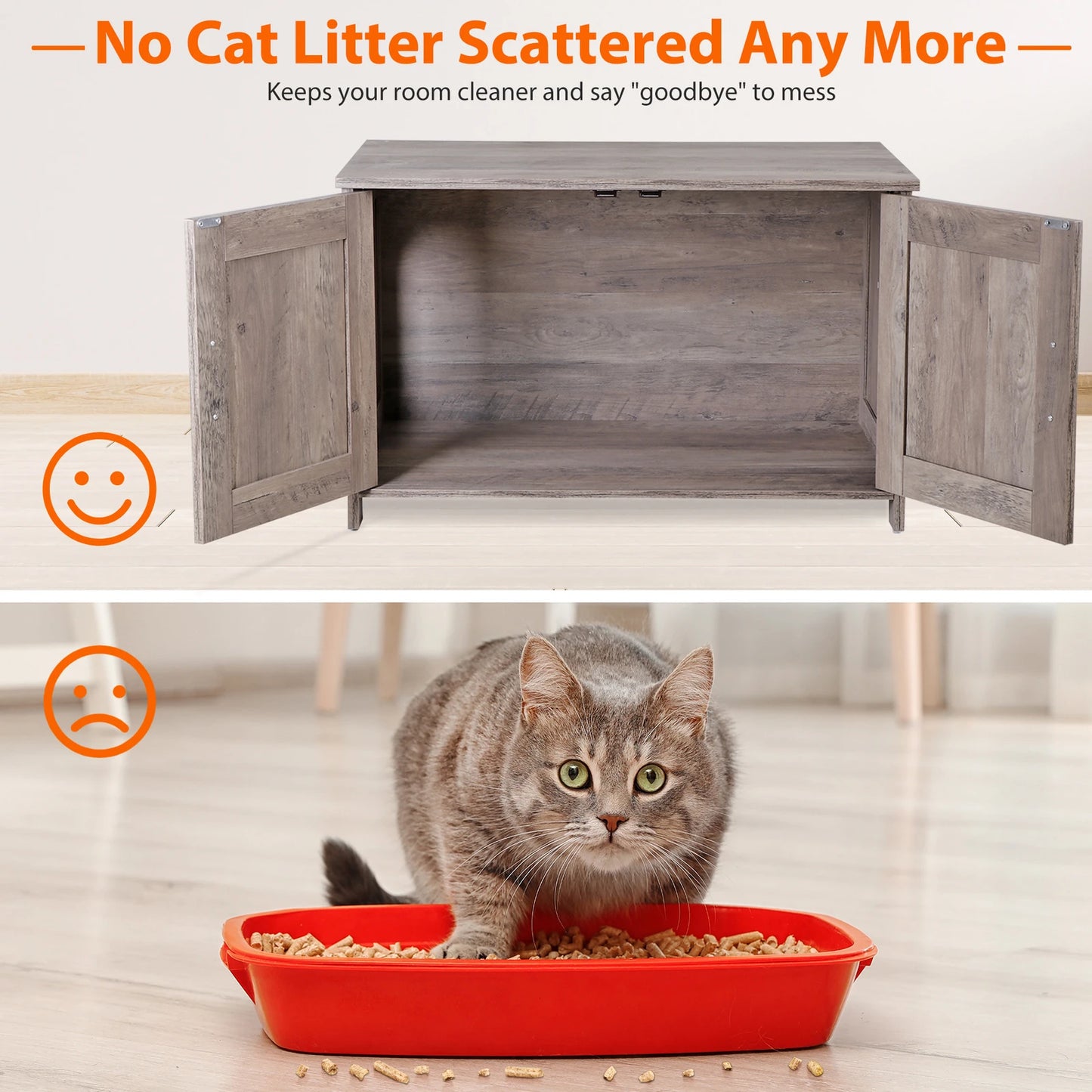 Cat Litter Box Enclosure Litter Box Furniture Hidden Wood Litter Cabinet Greige