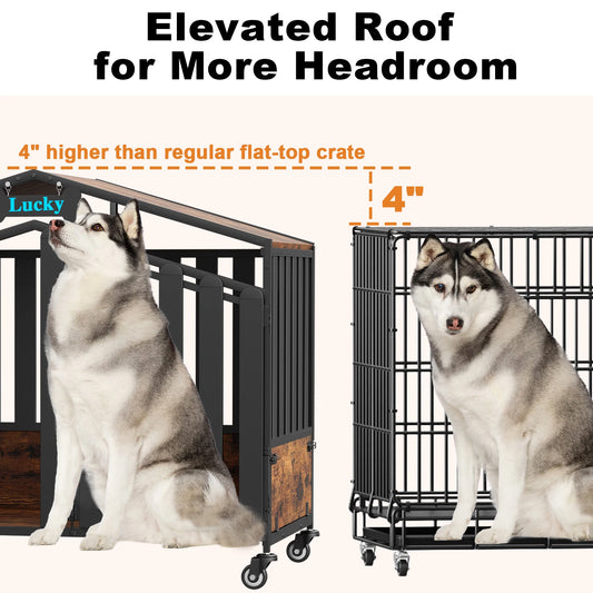 31"/41"/48“ XL Heavy Duty Dog Crate Furniture with Wheels, Dog Crates for Large Dogs Extra-Wide Thick Steel Plates Chew Resistant