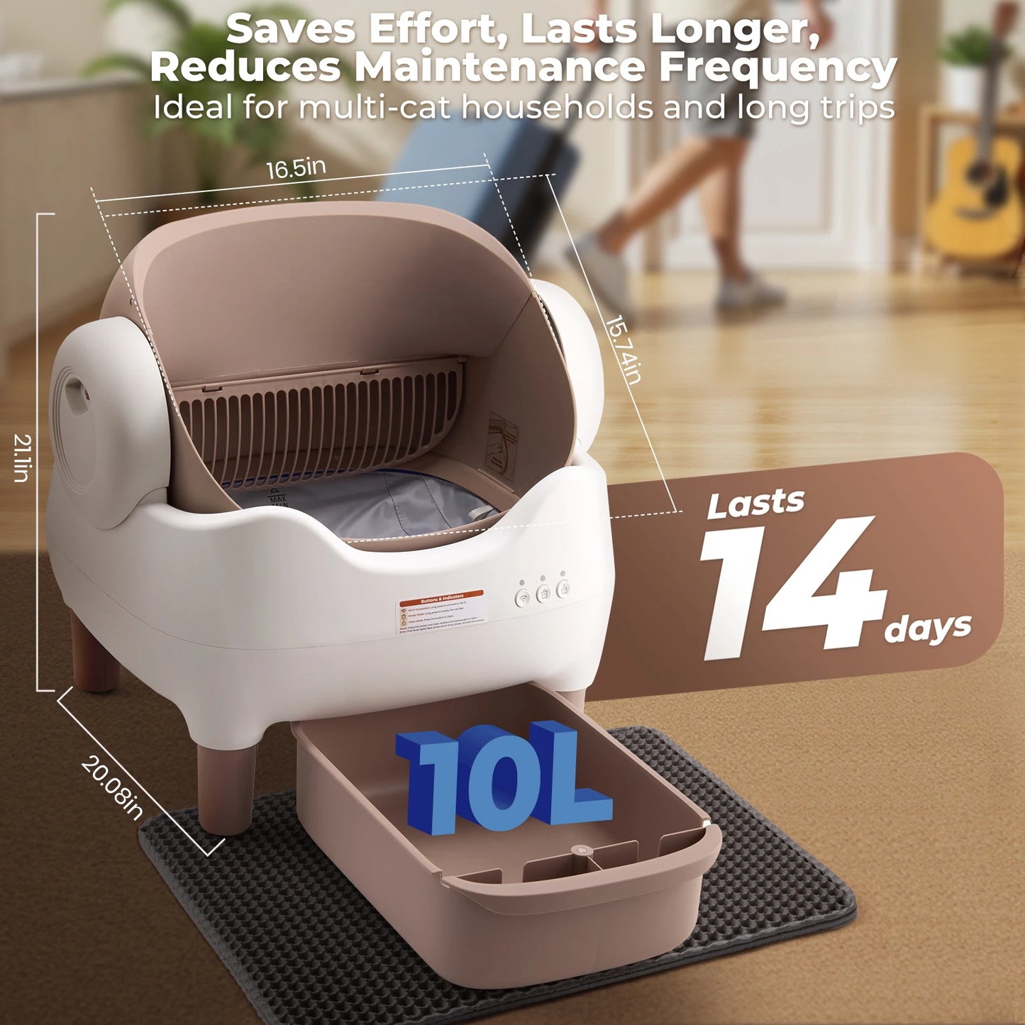Self Cleaning Litter Box, Automatic with APP Control, Odor-Free Large Waste Bin, Open-Top for Multi Cats