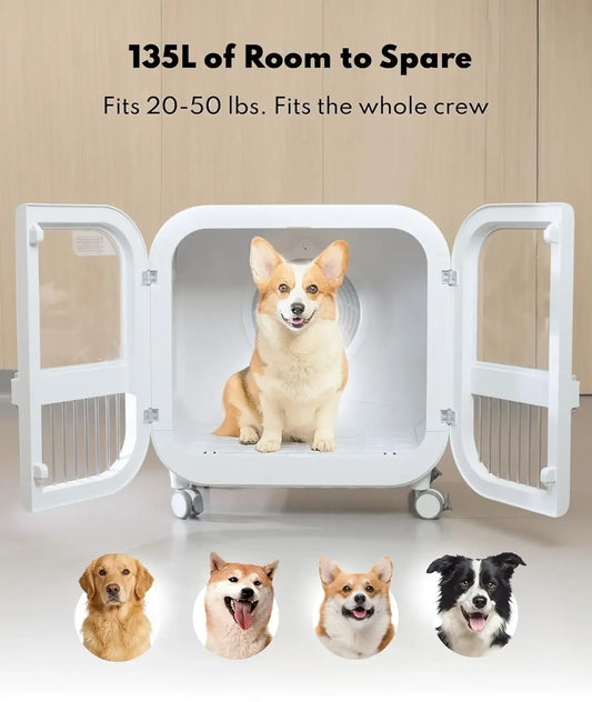 135L Ultra-Quiet Pet Dryer Box, Smart Temp Control, 360° Hands-Free Safe Drying for Dogs, Cats & Multi-Pet, Custom
