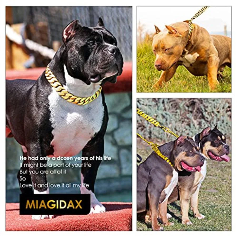 32MM Thick Cuban Link Collar - Strong Metal Gold Dog Collar with Buckle for Large Dogs