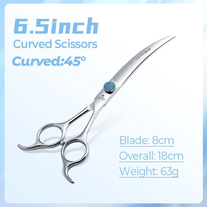 Fenice Professional 6.5/7.5 Inch Super Big Curved Scissors 45° Curved Scissors for Trimming Dog's Round Head Pet Grooming Tools