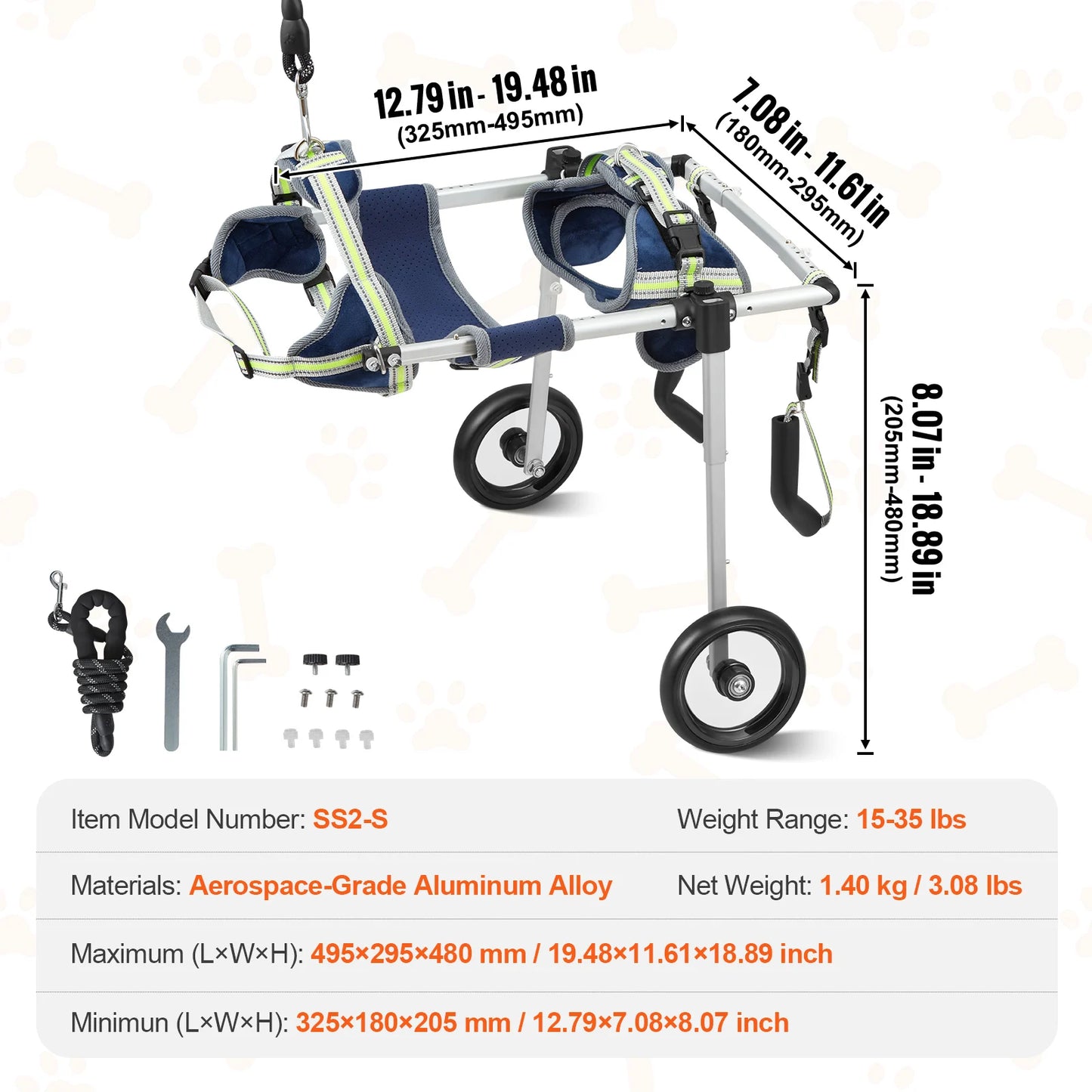 SucceBuy 2 Wheels Dog Wheelchair for Back Legs Pet Wheelchair Dog Cart/Wheelchair for Disabled Paralysis Hind Limb Weak Pet