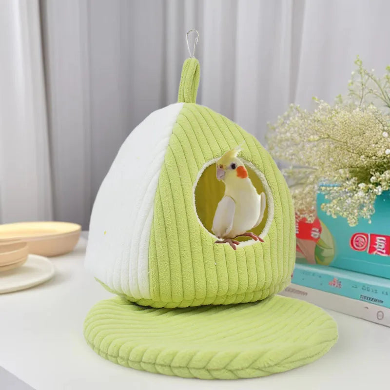 Large Warm Bird Nest House - Cozy Bird Bed for Cage with Mat, Hanging Hammock Shed Hideaway Hut for Macaw African Grey