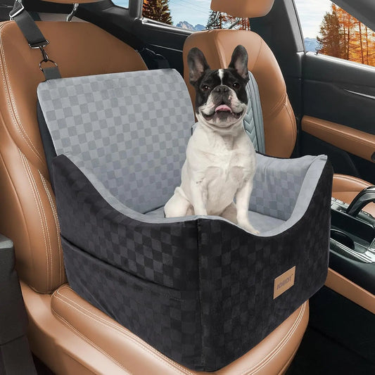 Elevated Dog Car Seat for Small/Medium Dogs up to 35 lbs, Memory Foam Booster with Washable Cover and Safety Belts