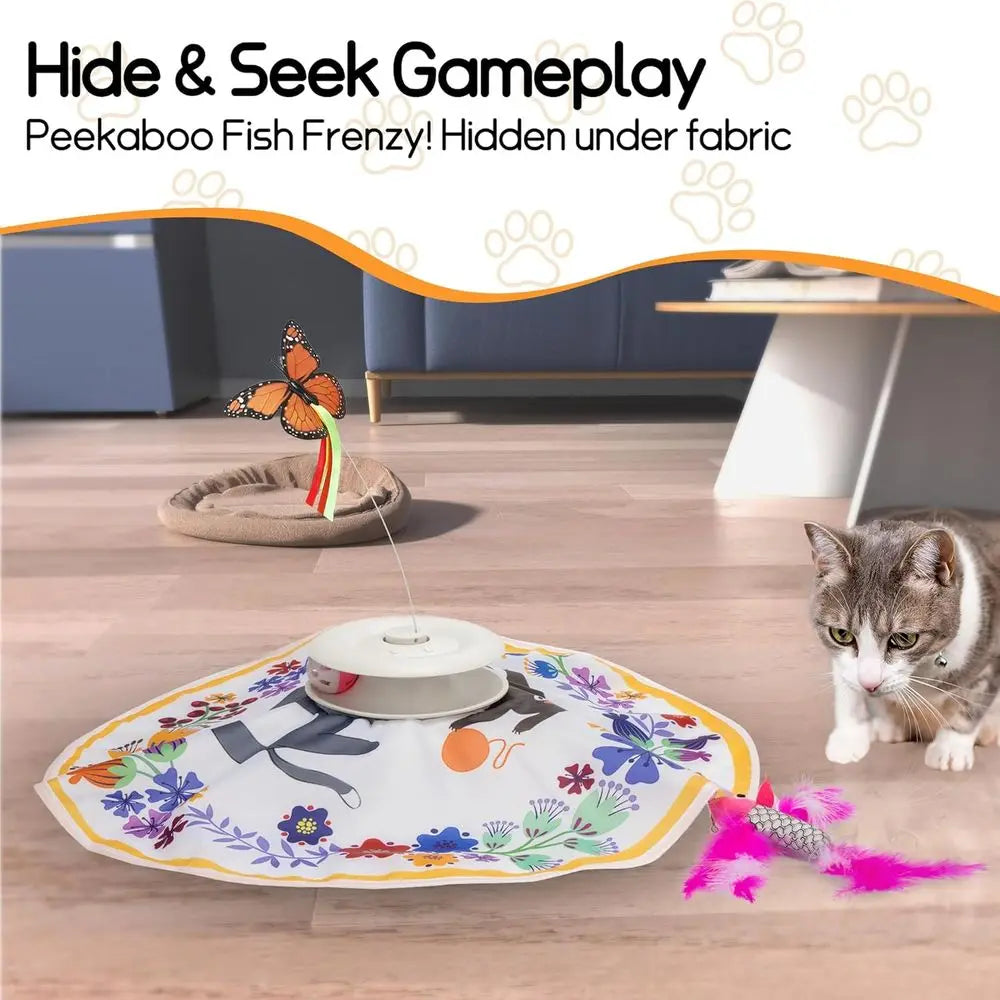 4-in-1 Interactive Cat Toy, Auto Litter Toy, Sensor Automatic Hide & Seek, USB Rechargeable, Indoor Cats Exercise & Boredom Relief