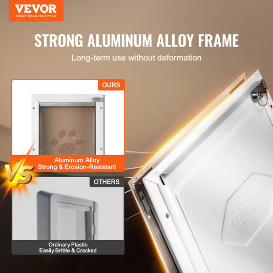 SucceBuy Pet Door Aluminum Frame with Lock and Flap System Weatherproof Doggy Door Easy to Install in Interior or Exterior Doors