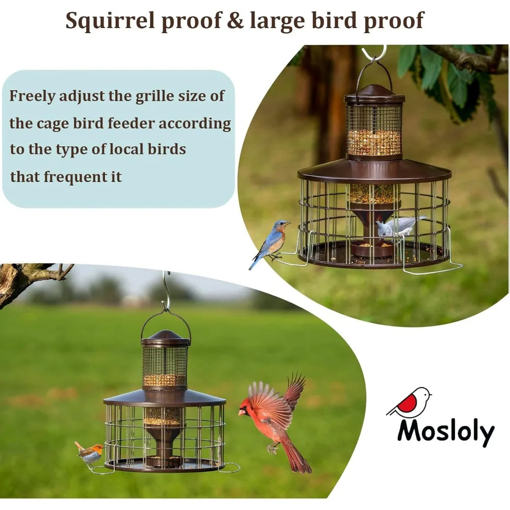 Upgraded Squirrel Proof Bird Feeders, 3Lbs Capacity Caged Bird Feeder, Innovative DIY Starling-Proof