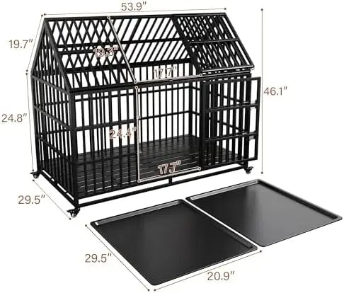 54 Heavy Duty Dog Crate with Mat, Escape Proof Dog Kennel Indoor, High Anxiety Dog Cage with Double