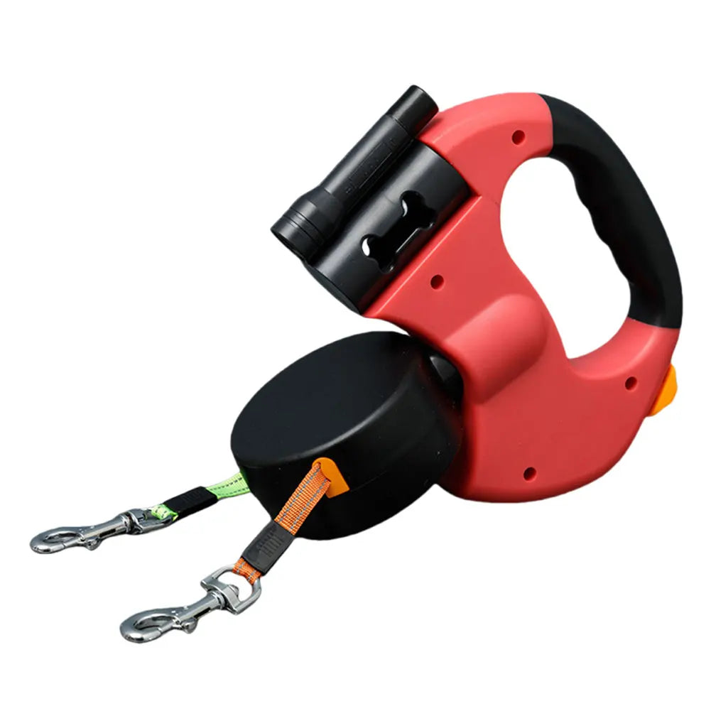 Double Headed Dog Leash Traction Rope with LED Light Retractable Dog Leash for Small Medium Dogs