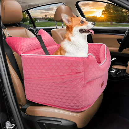 Dog Booster Car Seat for Small Dogs up to 25lbs - Elevated Pet Travel Seat with Removable Washable Bed, Storage Pockets & Dog Se