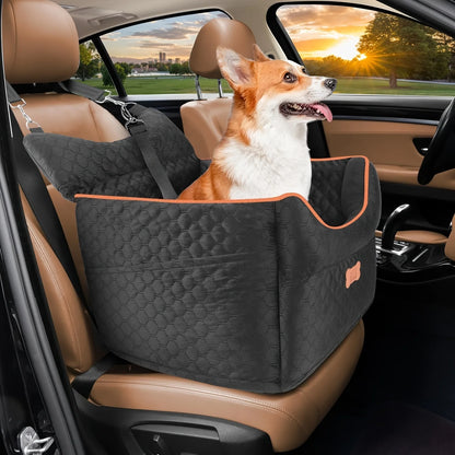 Dog Booster Car Seat for Small Dogs up to 25lbs - Elevated Pet Travel Seat with Removable Washable Bed, Storage Pockets & Dog Se