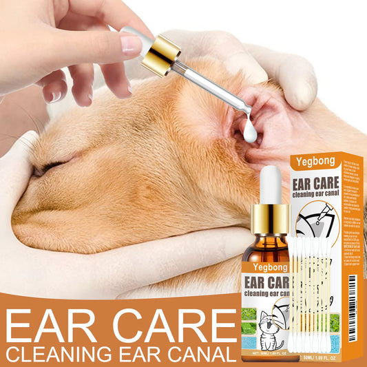 Yegbong 50ml Pet Ear Clean Drop Dog Cat Ear Wash Odor Remove Relieve Itchy Discomfort Clean Earwax Ear Mite Cleaning Liquid Set
