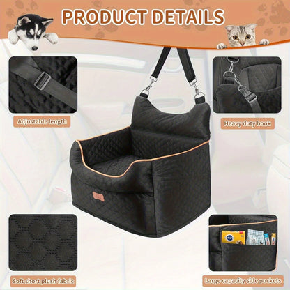 Dog Booster Car Seat for Small Dogs up to 25lbs - Elevated Pet Travel Seat with Removable Washable Bed, Storage Pockets & Dog Se