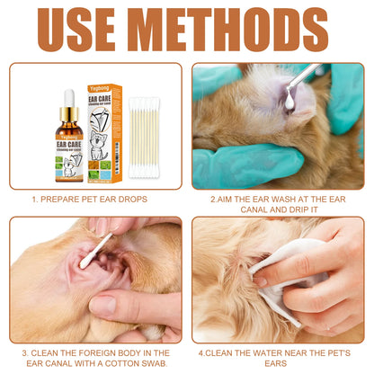 Yegbong 50ml Pet Ear Clean Drop Dog Cat Ear Wash Odor Remove Relieve Itchy Discomfort Clean Earwax Ear Mite Cleaning Liquid Set