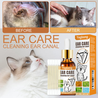 Yegbong 50ml Pet Ear Clean Drop Dog Cat Ear Wash Odor Remove Relieve Itchy Discomfort Clean Earwax Ear Mite Cleaning Liquid Set