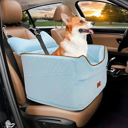 Dog Booster Car Seat for Small Dogs up to 25lbs - Elevated Pet Travel Seat with Removable Washable Bed, Storage Pockets & Dog Se