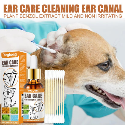 Yegbong 50ml Pet Ear Clean Drop Dog Cat Ear Wash Odor Remove Relieve Itchy Discomfort Clean Earwax Ear Mite Cleaning Liquid Set