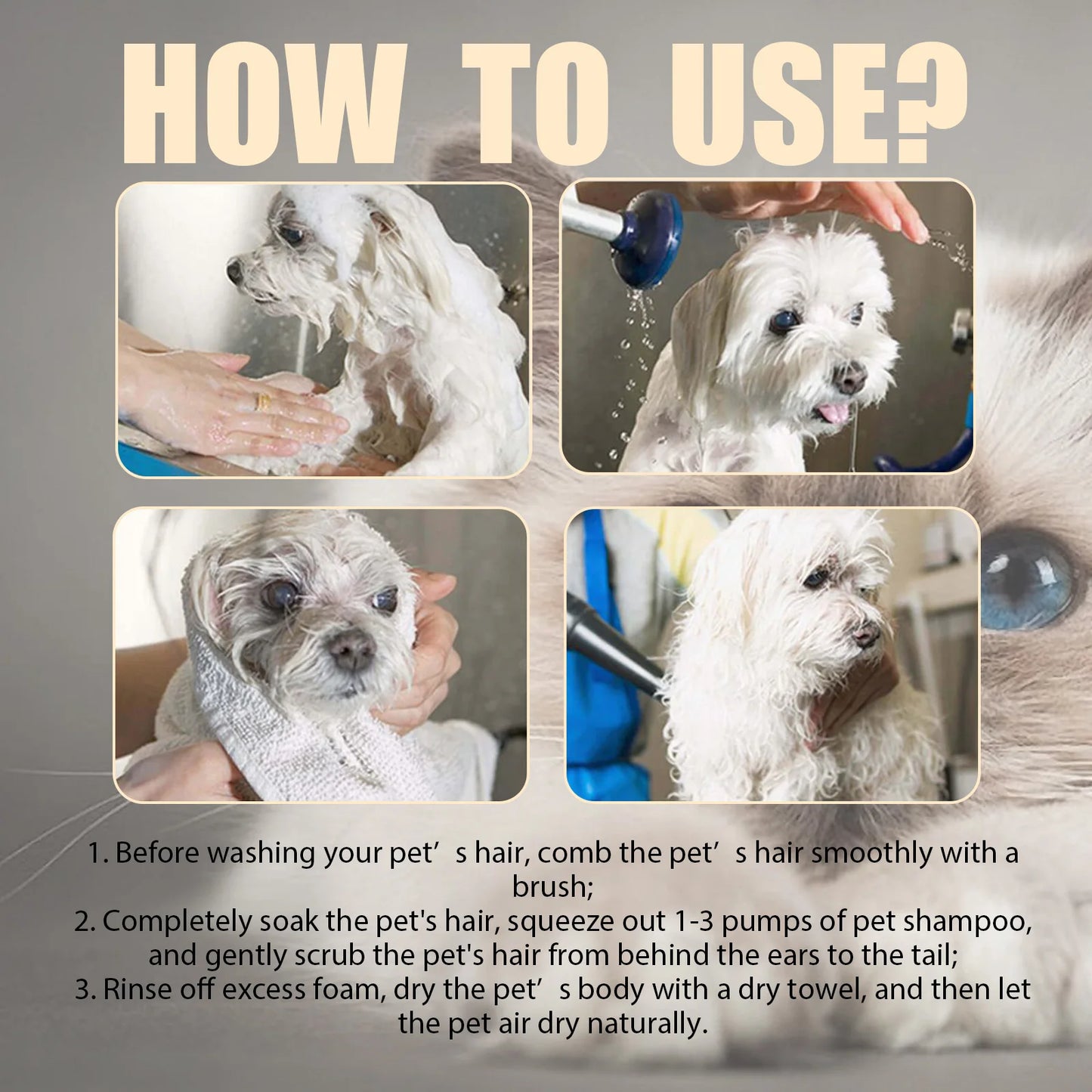 Yegbong Gentle Pet Cleaning Shampoo Mild Remove Dirt Reduce Tangles Restore Shine Smoothing Hair Daily Grooming Care Pet Shampoo