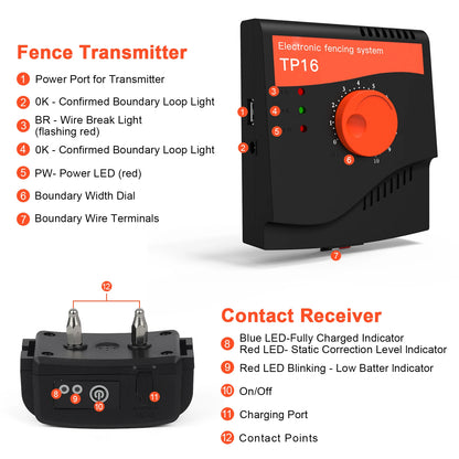 Pet Dog Electric Fence TP16 5625 Square Meters Waterproof Rechargeable Dog Training Electric shock Dogs Collar Dog accessories