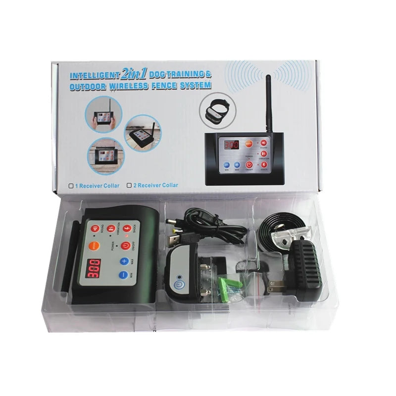 2 in 1 Wireless Electric Pet Dog Fence 4 Working Modes Dog Training Collars Waterproof Rechargeable Pet Electric Collar