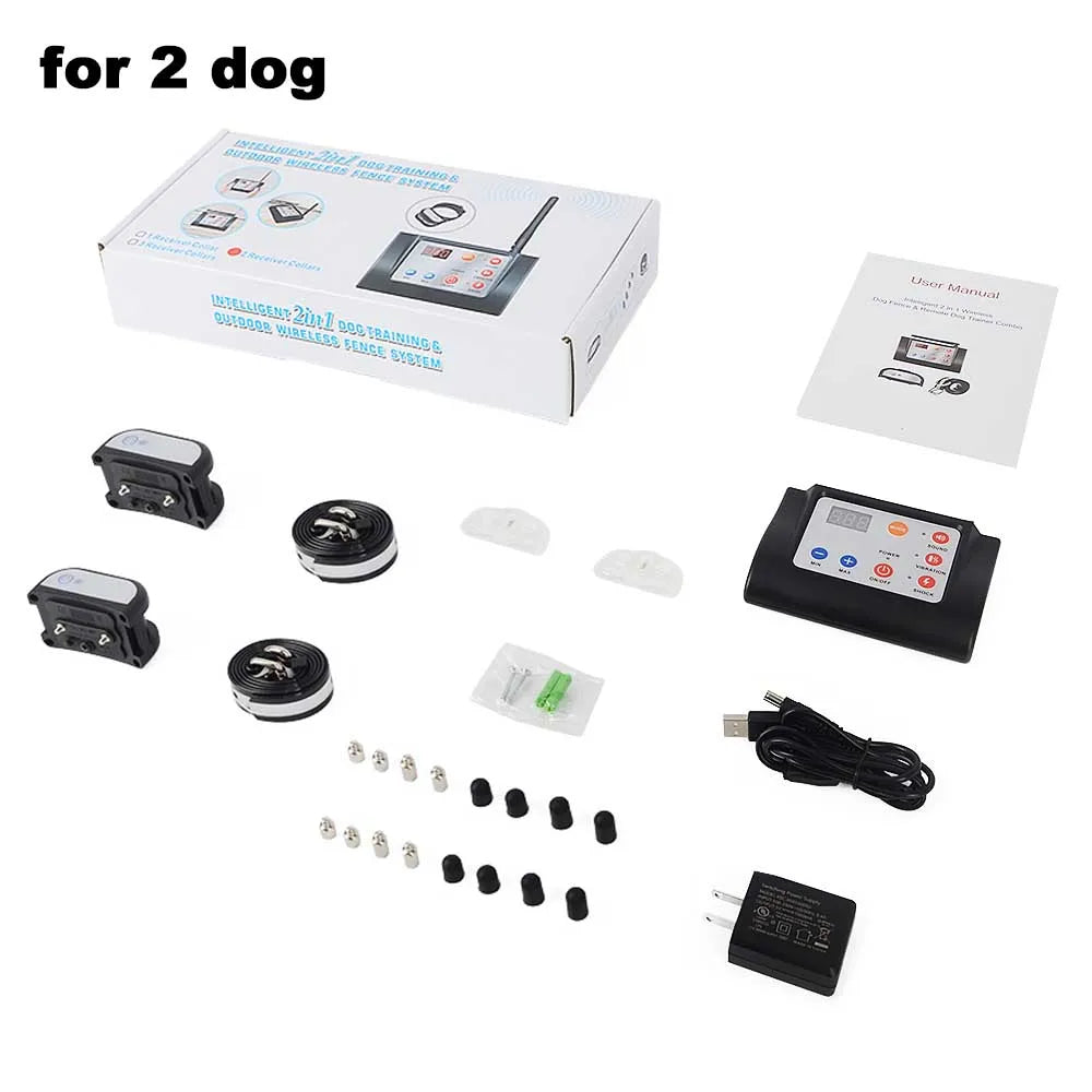 2 in 1 Wireless Electric Pet Dog Fence 4 Working Modes Dog Training Collars Waterproof Rechargeable Pet Electric Collar