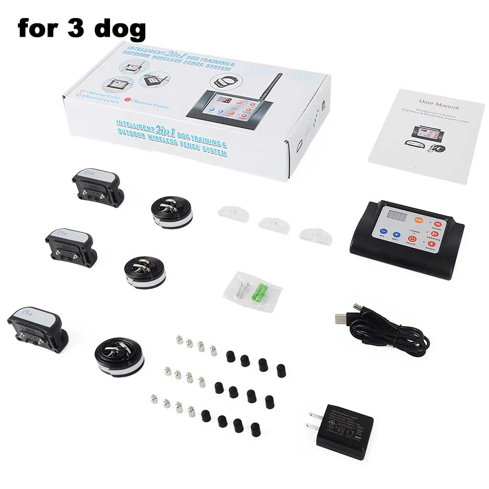 2 in 1 Wireless Electric Pet Dog Fence 4 Working Modes Dog Training Collars Waterproof Rechargeable Pet Electric Collar