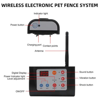 2 in 1 Wireless Electric Pet Dog Fence 4 Working Modes Dog Training Collars Waterproof Rechargeable Pet Electric Collar