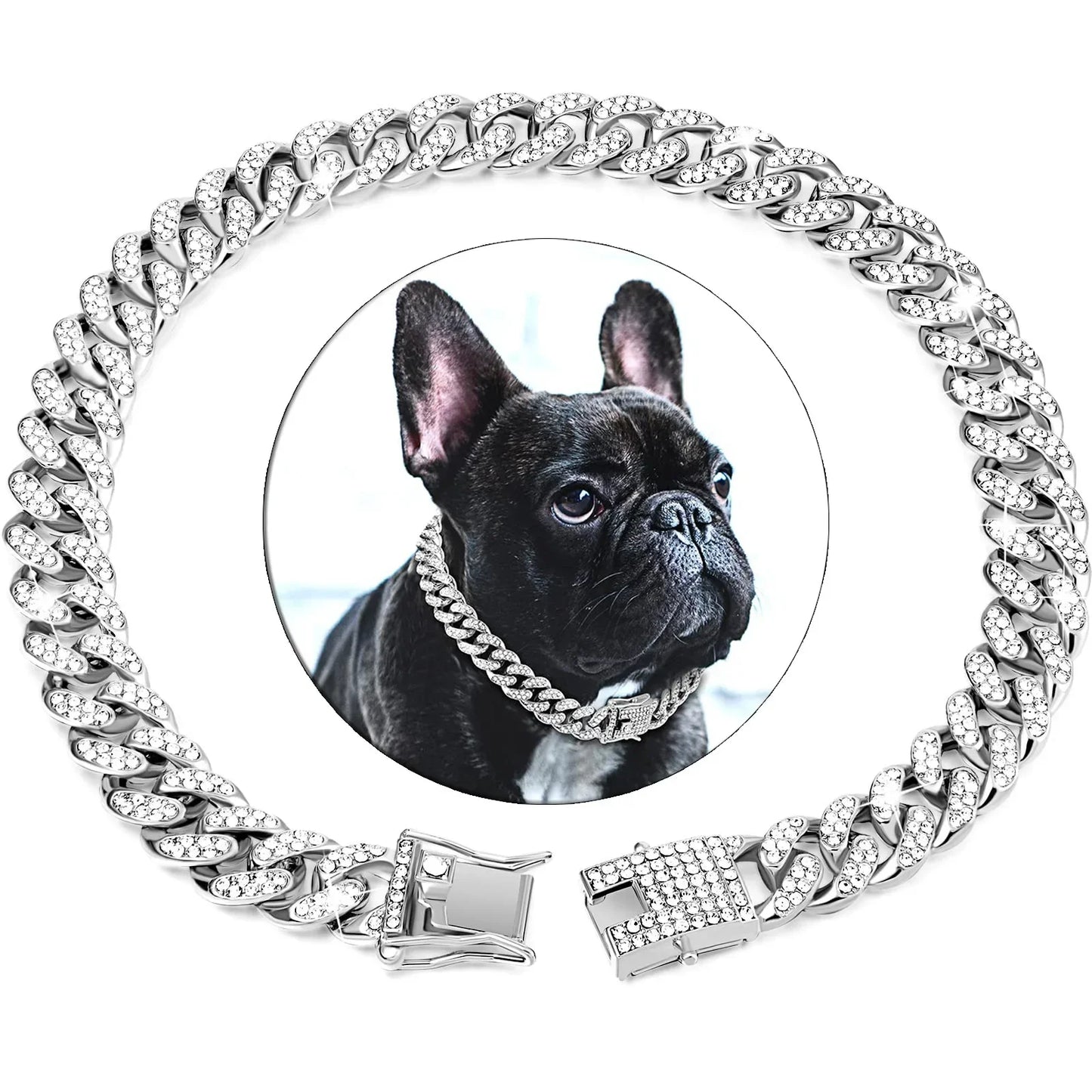 Dog Chain Collar Diamond Cuban Link Necklace Metal Cat Chain Pet Crystal Collar Jewelry Accessories for  Dogs Cats