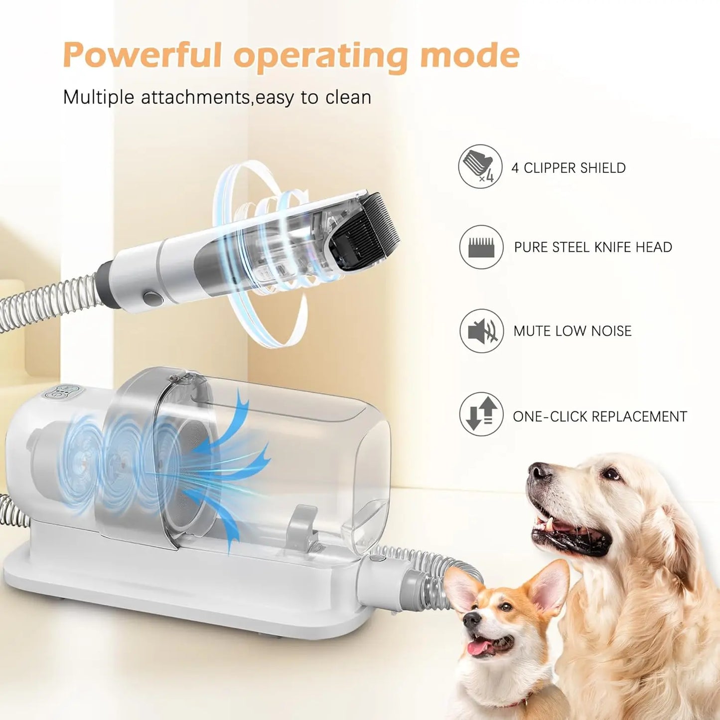 Dog Grooming Vacuum Kit with 2.3L Suction, 5 Tools for Pet Hair Removal, Low Noise Design