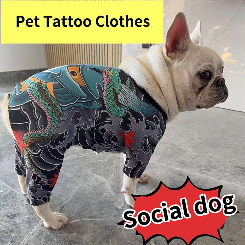 Funny Dog Tattoo Clothes Puppy Spring Clothes Dog Supply Handsome Trend Pet Vest Corgi French Bulldog Printed Dog Clothes Outfit