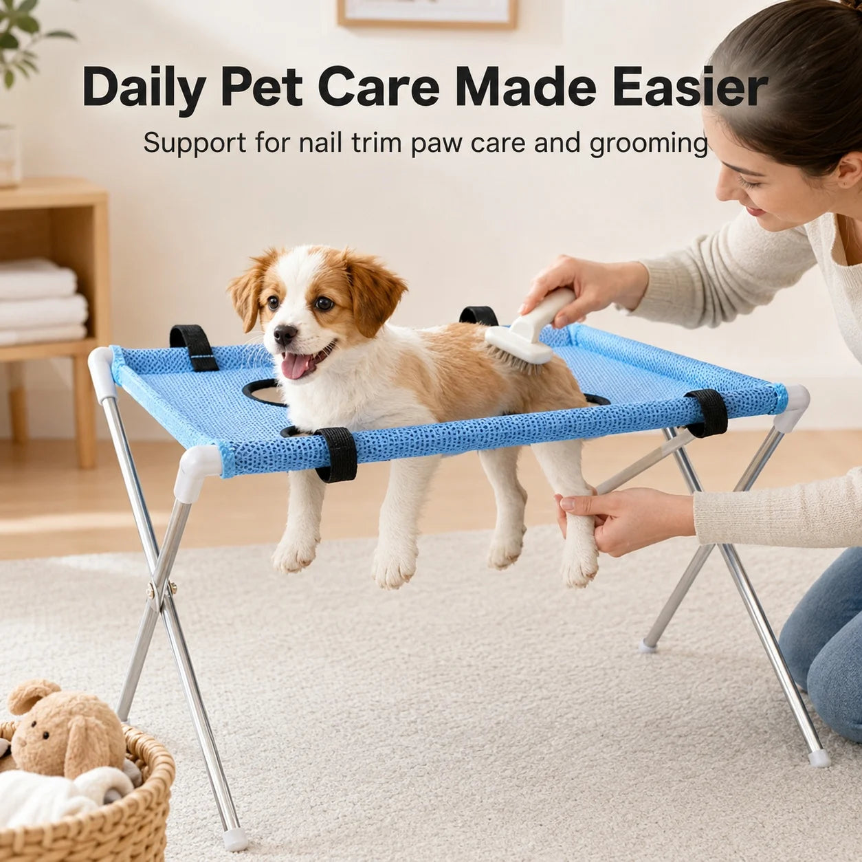 Portable Pet Grooming Table for Cats Small Dogs Foldable Stainless Steel Nail Trimming Hammock Breathable Mesh Home Pet Care